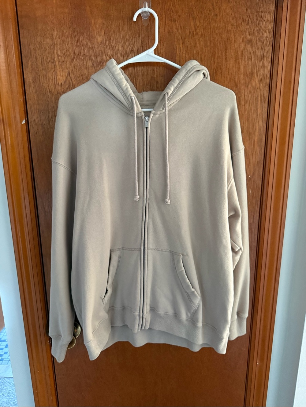 Women’s Zip-Up Hooded Sweatshirt in Light Beige